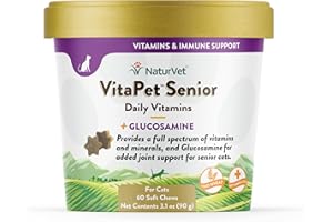 NaturVet VitaPet Senior Daily Vitamins Plus Glucosamine for Cats, 60 ct Soft Chews , Made in USA