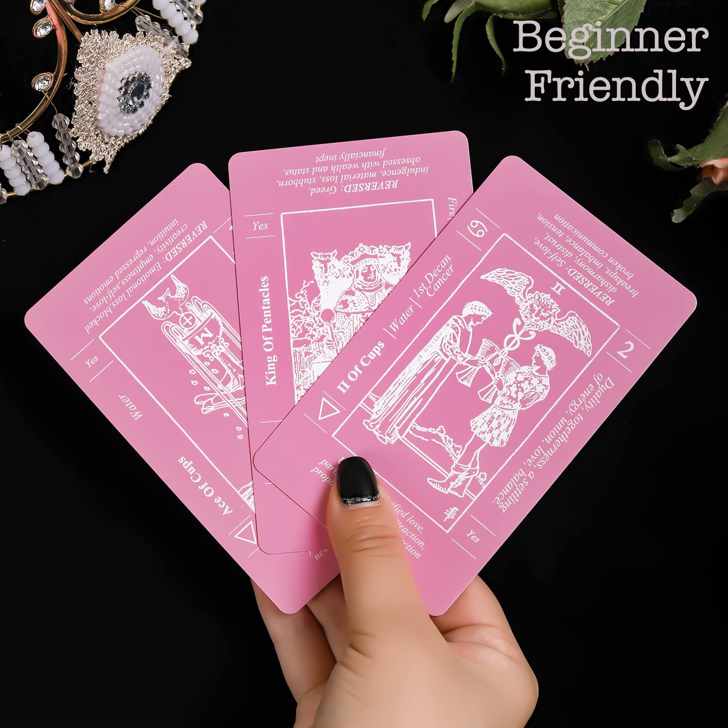 Sincerez Tarot Cards Deck for Beginners with Meanings On Them,Tarot Card with Guidebook (pink)