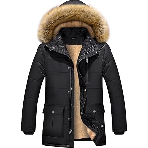 ZITY Men's Winter Jacket Thicken Sherpa Lined Fleece Parka Long Outerwear Fur Coats Water-Resistant Windproof Hooded Jackets