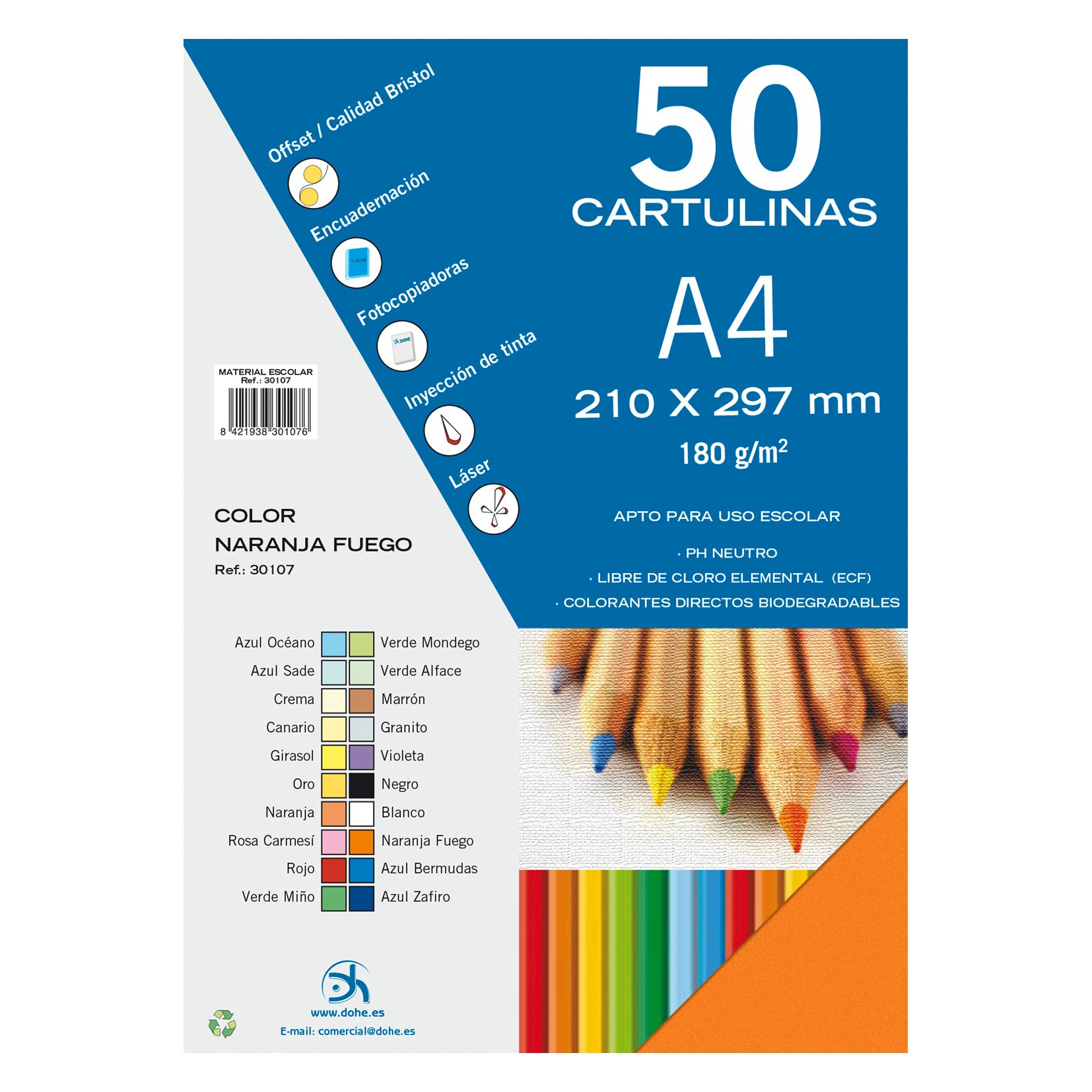 Dohe – Pack of 50 Pieces of Card, A4 Naranja Fuego