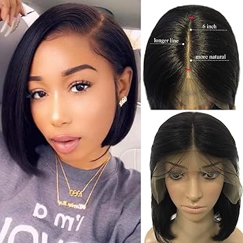 Amazon Com 1b Black Bob Wigs Lace Front 13x6 Real Human Hair