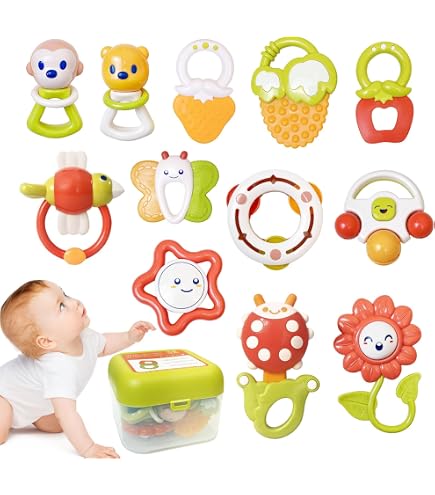 Hahaland Set De 10 Sonajeros Y Mordedores Para Bebés De 0 A 12 Meses – Sensorial, Libre De BPA, Con Caja De Almacenaje