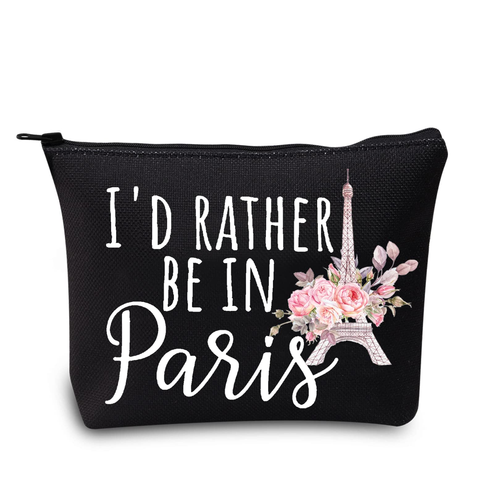 LEVLO Funny Eiffel Tower Cosmetic Make Up Bag France Paris Travelers Gifts i'd Rather Be In Paris Makeup Zipper Pouch Bag For Women, Be In Paris Black, Make Up Bag