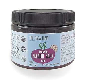 Certified Organic Premium Maca Capsules - Raw, Fresh Harvest From Peru, Fair Trade,
