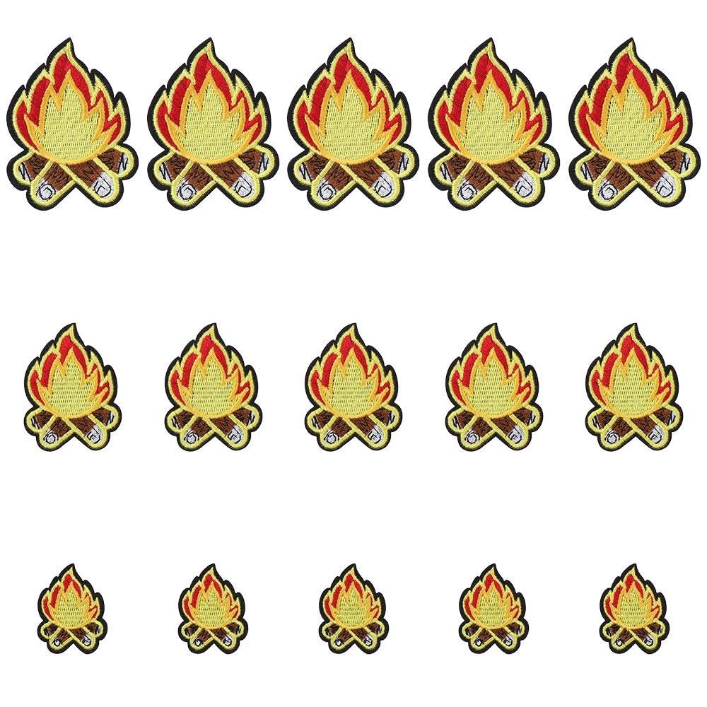 YYlingx 15Pcs Campfire Flame Embroidered Patches, Camping Fire Embroidered Applique, Cute Camping Fire Design Embroidered Patches for Jackets, Hats, Backpacks, Jeans, DIY Clothes