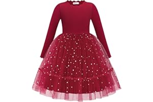 Arshiner Toddler Girl Tutu Dress Fall Winter Long Sleeve Star Sequin Holiday Party Tulle Dresses 2-6Y