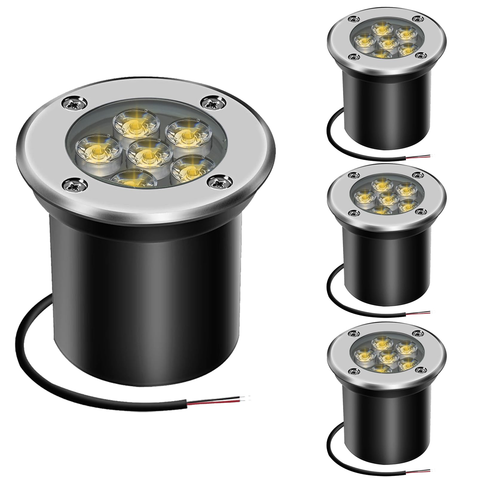 AHOTSUK Outdoor Buried Lights LED Ground Light Mains Powered Garden Lights Underground Light 6W 12V 24V IP67 Waterproof Low Voltage Well Lighting for Garden, Pathway, Patio(Warm White)
