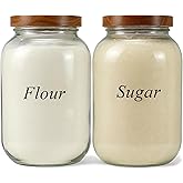 YoenKtss 2 Pack Glass Flour Sugar Storage Containers with Acacia Wooden Lid, 1 Gallon Glass Jars with Airtight Lid, Wide Mouth Large Mason Jars 128oz for Rice, Pasta, Oats, Coffee Storage