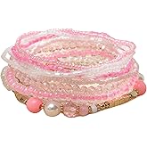 Handmade Multicolor Bohemian Crystal Beaded Bracelets Set Multilayer Stackable Boho Charms Stretch Layered Bead Adjustable Bangles Strand Jewelry for Women