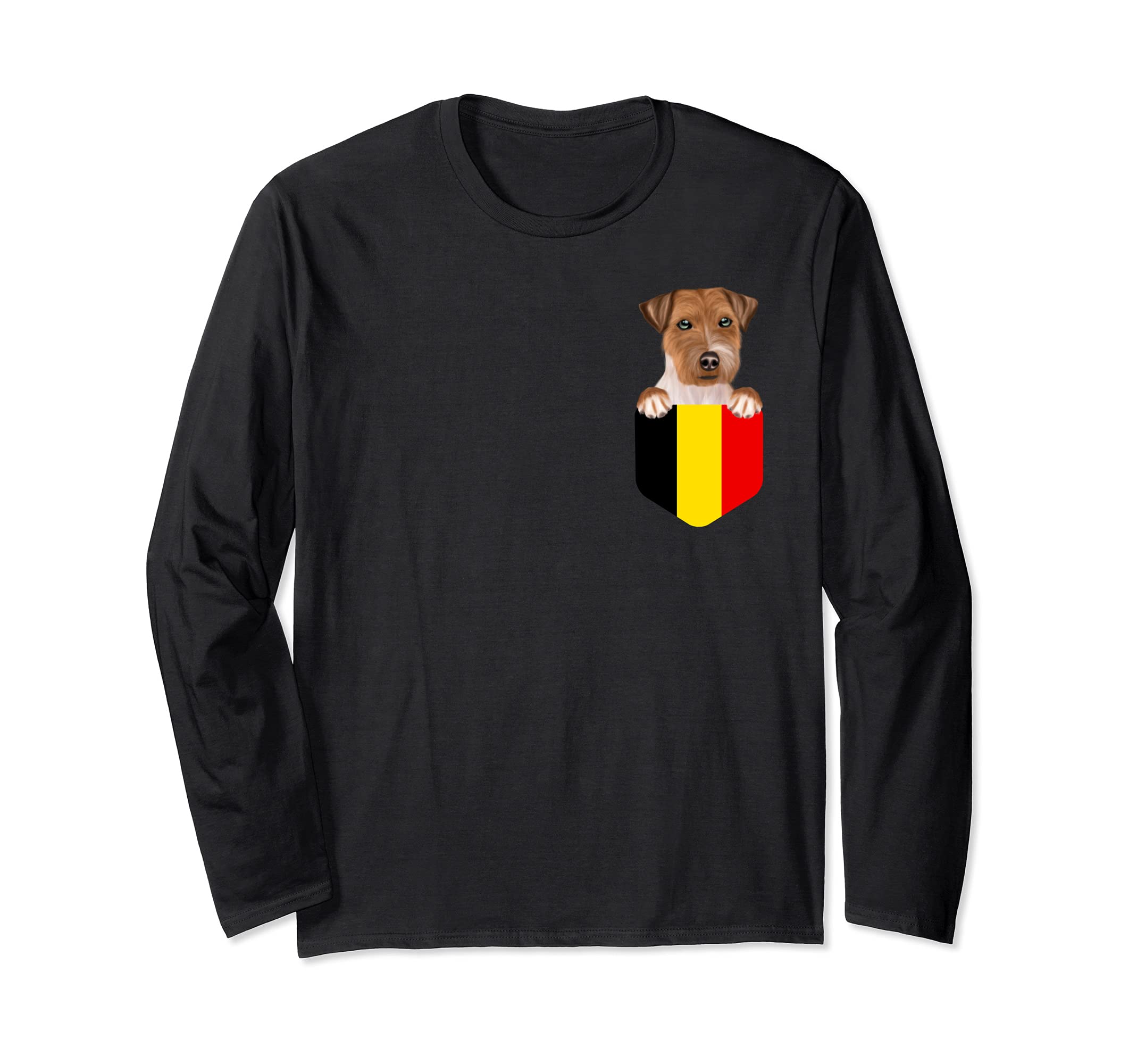 Belgium Flag Russell Terrier Dog In Pocket Long Sleeve T-Shirt