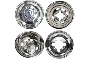 Deebior 4pcs 16" Dually 8 Lug 4 Hand Hole Wheel Simulators,Front Rear Polished Stainless Steel Hub Caps Skins Liners Covers Fit For 2001-2007 Chevy GMC 3500 Truck 2003-2021 G3500/G30 Van