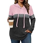 Womens Plus Size Lightweight Ribbed Knit Hoodie Sweaters Casual Long Sleeve Pullover Tops for Fall Winter L-4XL