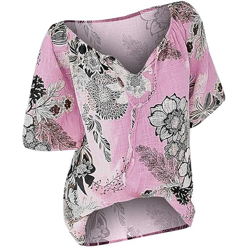 Tops for Women Summer,Blouse Shirts Floral Print V Neck Button Pocket Short Sleeve Summer Vintage Elegant Casual Tops