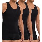 JESIDO 3 Pack Compression Shirt Men's Tummy Control Body Shaper Tank Top | Conceals Man Boobs,Slimming Base Layer,Sleeveless Slimming Undershirts,Breathable Sweat-Wicking,for Gym Running Daily Wear