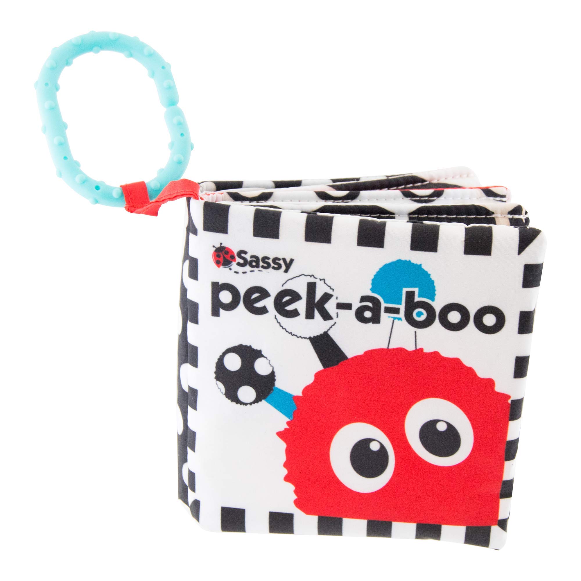 Photo 1 of Sassy Peek-a-Boo Activity Book with Attachable Link for On-The-Go Travel, Sensory Play, Black & White, Ages 0+ Months