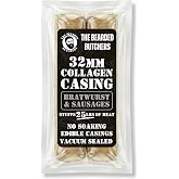 Bearded Butchers 32mm Fresh Edible Beef Collagen Casings (2-Pack) &ndash; Holds 25lbs of Meat &ndash; For Bratwurst, Italian Sausage &amp; Chorizo &ndash; Vacuum Sealed, Ready to Use, No Soaking Required &ndash; DIY Sausage Skins