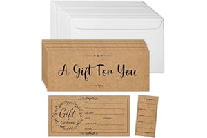 SHIEL-EVEN 50 SETS Gift Certificates for Business, Blank Kraft Gifts Cards Certificates with Envelopes, for Salon Restaurants Spa Marriage Birthday Christmas Client Vouchers - Retro Style