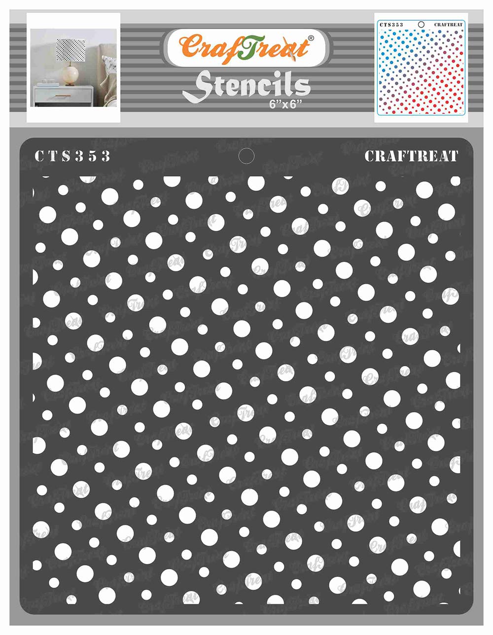 CrafTreat Reusable Polka Dot Stencil for Painting on Wood, Canvas, Paper, Fabric, Floor, Wall and Tile - Slanting Dots -6x6 Inch - DIY Art and Craft Stencils - Dot Grid Stencil