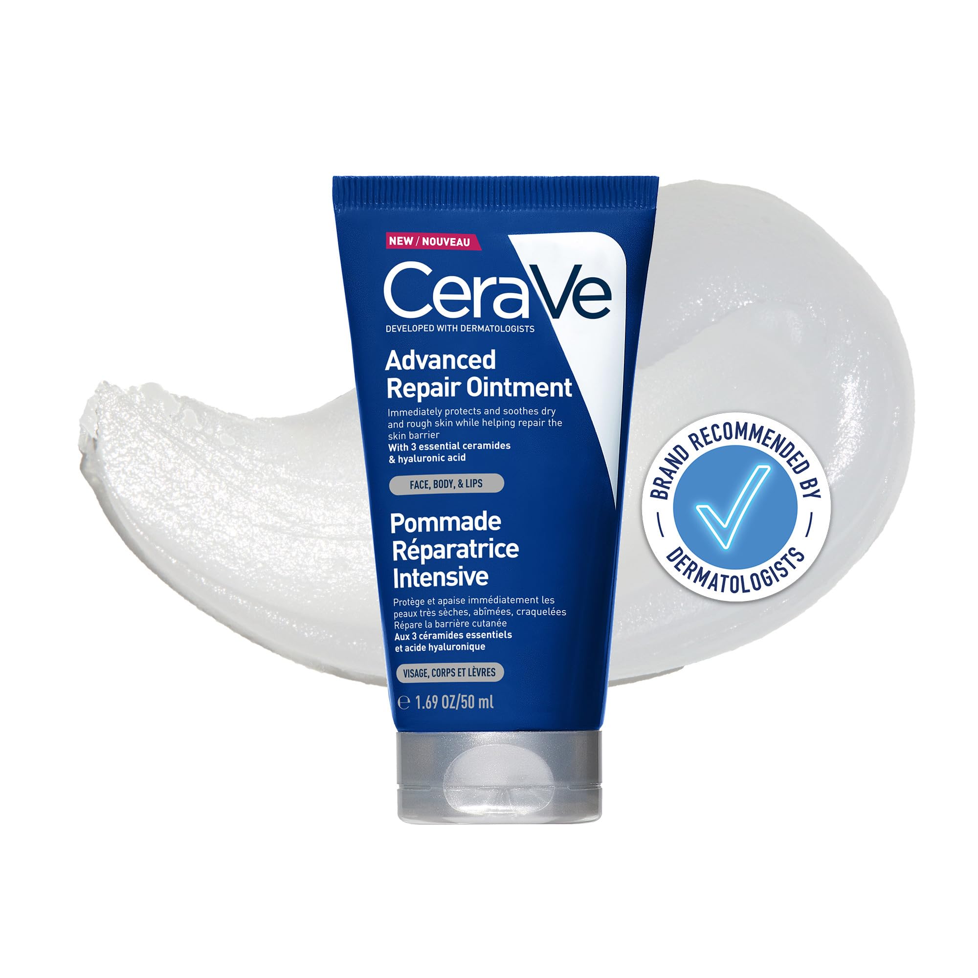 CeraVe Advanced Repair Ointment, Multi-Purpose Relief for Very Dry Chapped Skin, Face, Body & Lips With 3 Essential Ceramides, Petrolatum, Hyaluronic Acid, Dermatologist Developed, 50ml