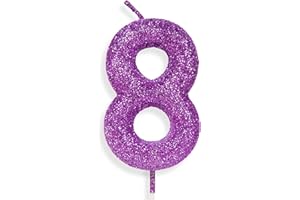 ZI LAN 8th Glitter Birthday Candles, Purple Pink Birthday Number Candle for Cake Topper Decorations for Girls Birthday Party Wedding Anniversary Celebration Supplies