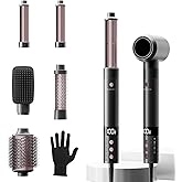 6 in 1 Blow Dryer Brush Set, Powerful Hair Dryer Brush with Auto-Winding Curl L/R, Fast Drying, Smooth Blowouts, Root-Lift Volume, No Heat Damage Frizz-Free Thermal Brush, Hot Air Styler for Travel