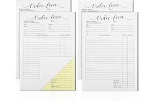 4 Packs 2 Part Order Forms for Small Business Blank Carbonless Pocket Order Form Pad Copy Boutique Supplies Work Orders Forms