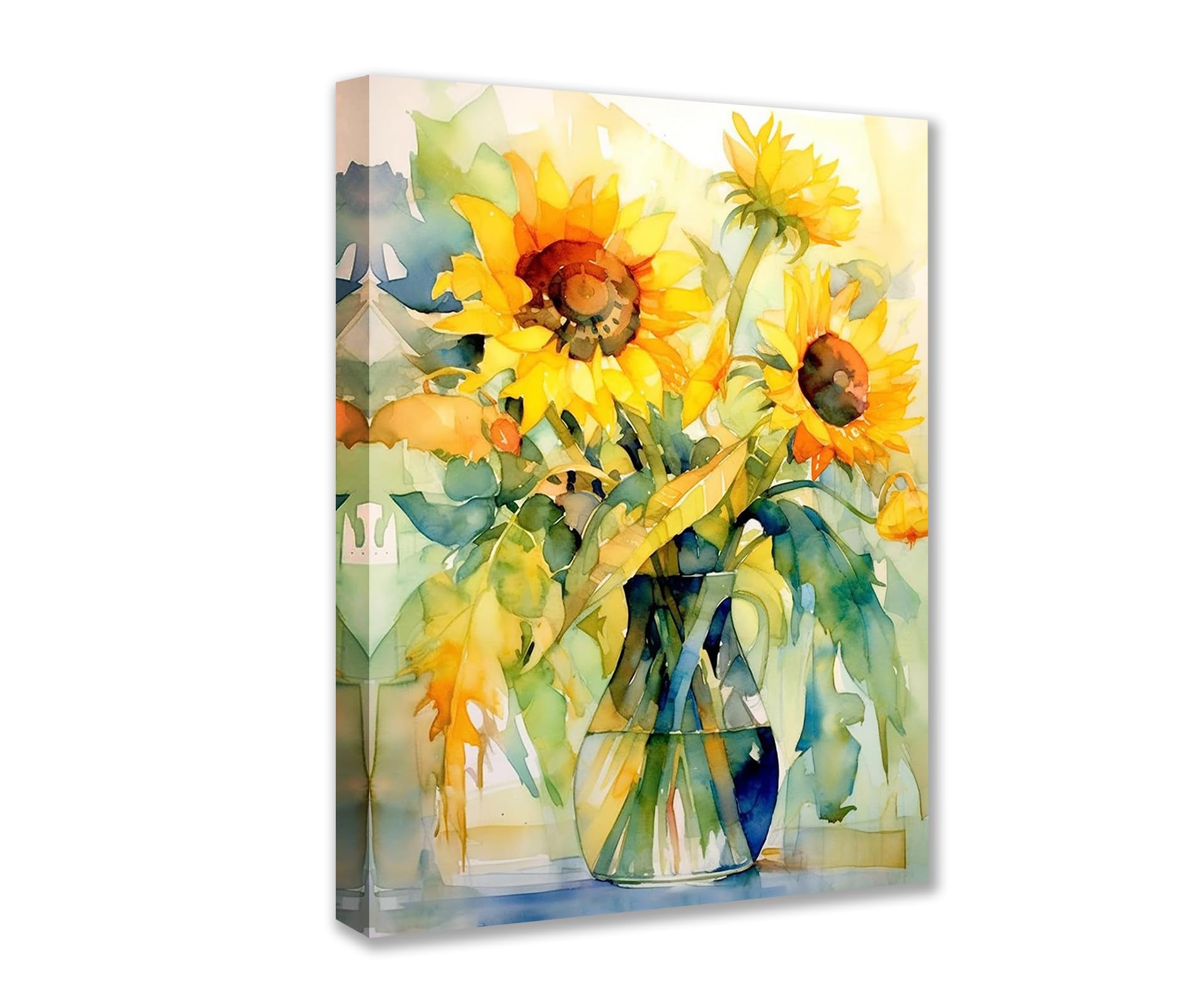 Watercolour Sunflower Pictures Poster and Prints Abstract Floral Arts Crafts Project Artwork for Living Room 1 Pieces Canvas Gift Wall Art Modern Home Decor Framed Ready to Hang (16''Wx24''H)