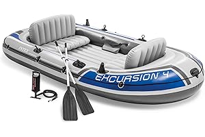 INTEX Excursion Inflatable Boat Series: Includes Deluxe 54in Boat Oars and High-Output Pump – SuperTough PVC – Adjustable Sea
