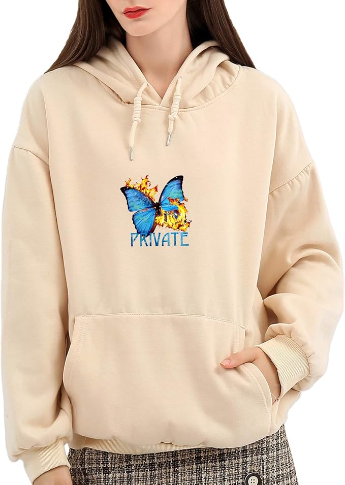 Womens Hoodie Blue Butterfly Long Sleeve Cotton Casual Sweatshirts Pullover Tops at Amazon Women 
