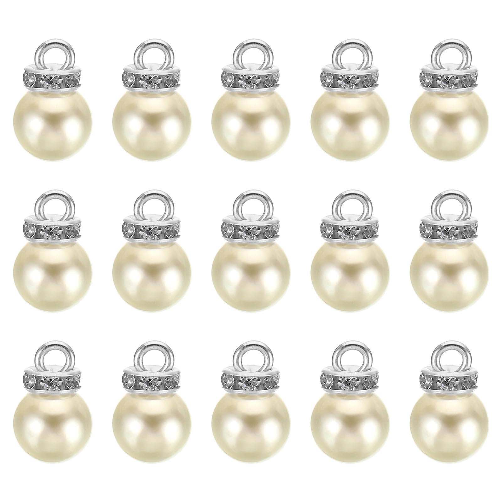 PATIKIL (10mm Pearl Charm, 100Pcs Pearl Beads Faux Pearl Pendant Charm with Rhinestone Beautiful Designer DIY for Making s s Wedding Crafts,Silver Beige