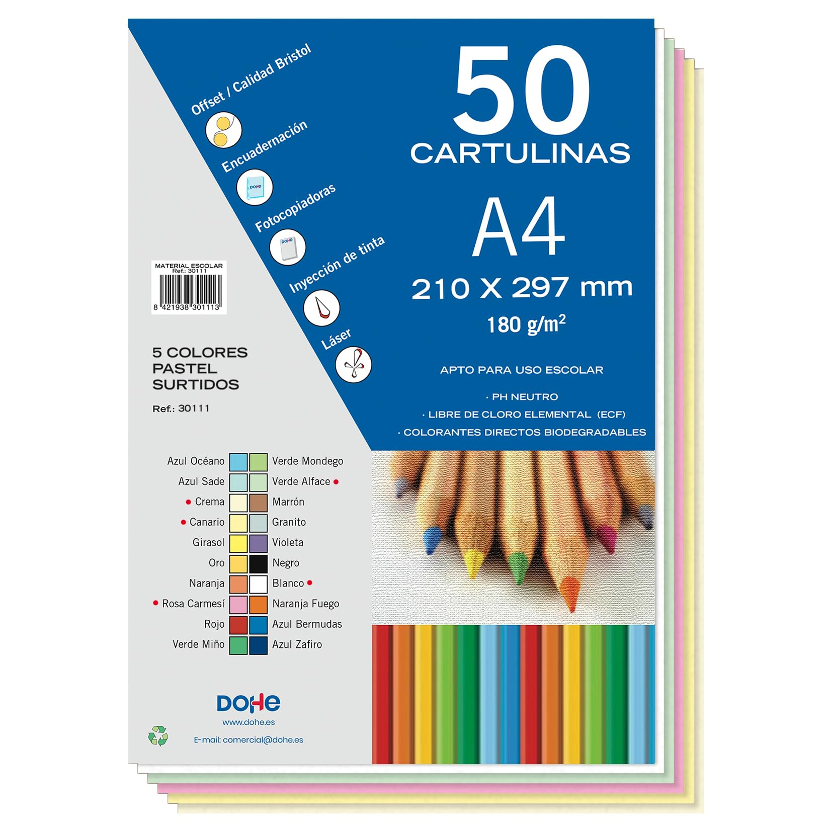 Dohe - Cardboard 50 Sheets in A4-5 Assorted Pastel Colors