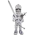 Whattiho 3D Printed Skeleton Knight, Articulated Skeleton Knight, Flexible Skeleton Figure with Removable Accessories, 3D Printed Fidget Toy Novelty Skeleton Halloween Decor (Silver)