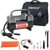 GSPSCN 12V Heavy Duty Tire Inflator Metal Portable Air Compressor Pump | 6X Faster Inflation Double Cylinders 150PSI Air Pump with Adapter for Car, RV,Pickup Truck, SUV, Van,Camper, Air Bed,Ball
