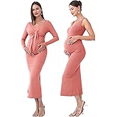 Shangood 2 PCS Maternity Dress Short Cardigan Bodycon Maxi Formal Dresses Baby Shower Fall Winter for Women