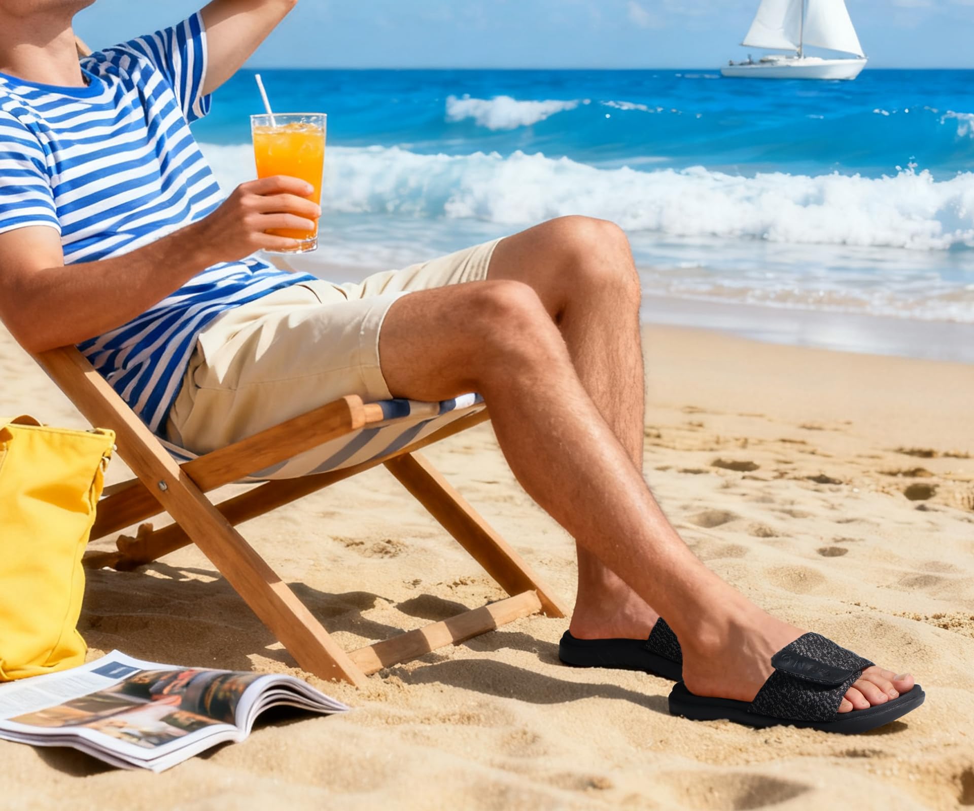 ONCAI Schwarz Dusch Badelatschen Herren mit Klettverschluss Offener Zeh Sports Badesandalen Sommer Freizeit Sandalen Hausschuhe Weich Gummifußbett Pantoletten Größe 44 2