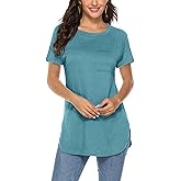 Newchoice Women's Short Sleeve Tunic Tops Casual Round Neck Loose Summer Basic Shirts with Pockets