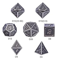 DnDnD Acient Silver Metal DND Dice Set, 7PCS D&D