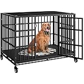 HMHTCT 48 Inch Heavy Duty Dog Crate with Wheels,Indestructible Escape-Proof Dog Kennel with Locking Latch and Double Door,Ext