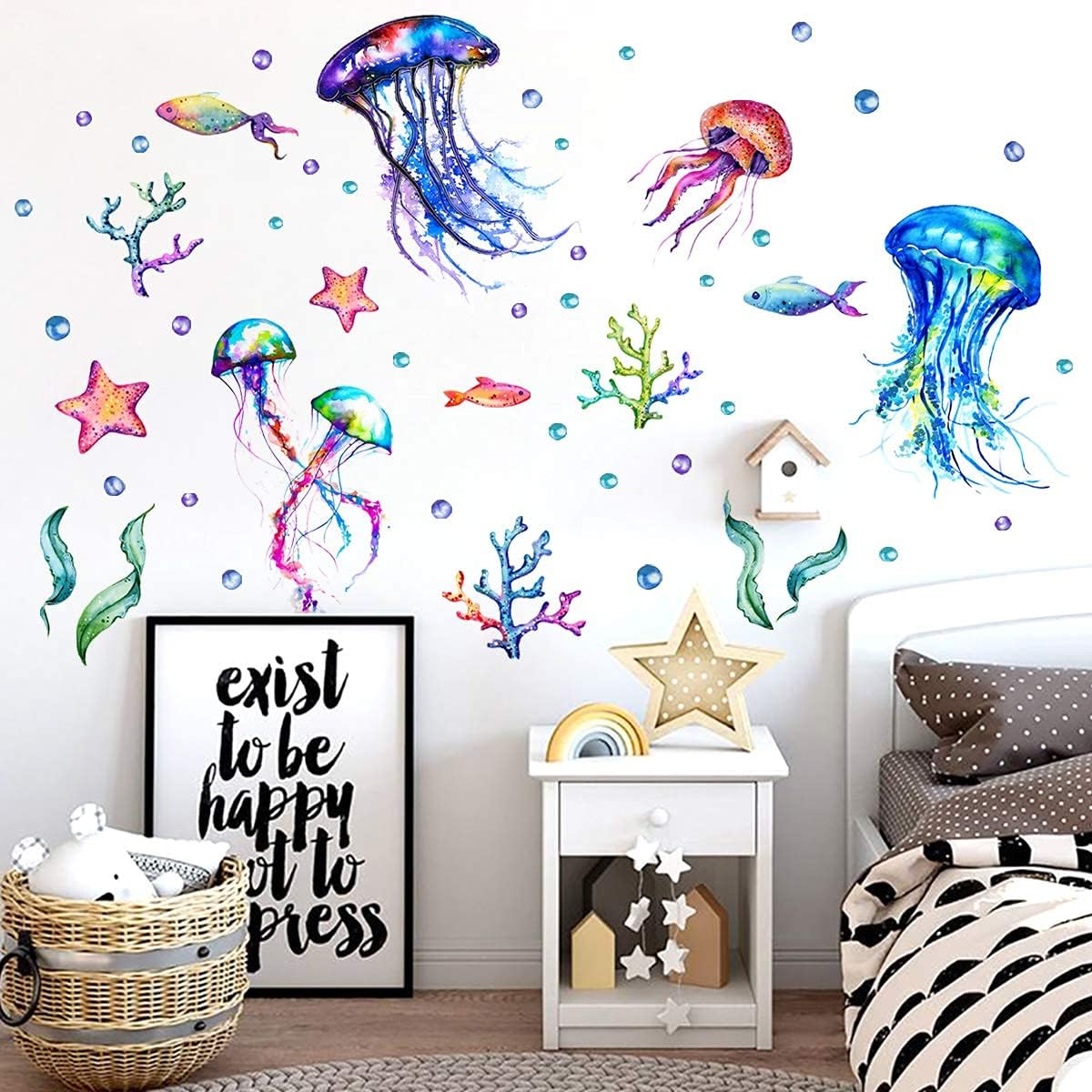 Under The Sea Jellyfish Wall Sticker Ocean Fish Removable Wall Decal for Baby Kids Bedroom Decor