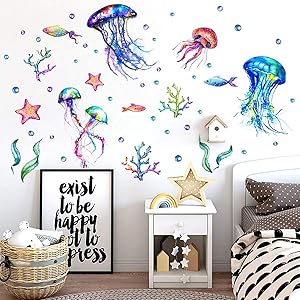 Under The Sea Jellyfish Wall Sticker Ocean Fish Removable Wall Decal for Baby Kids Bedroom Decor