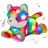 Glow Guards 13" Light up Musical Rainbow Cat Stuffed Animal,LED Night Light Glowing Singing Snuggle Kitty Plush Toy Glow in The Dark,Christmas Birthday Gifts for Toddlers Kids Children