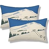 WEINAODI Skiing Ski Throw Pillow Covers Winter Scene Lumbar Pillow Cover 12x20 Inch Set of 2 Travel Mountain Villa Pillowcase Decorative Cushion Cases for Couch Sofa