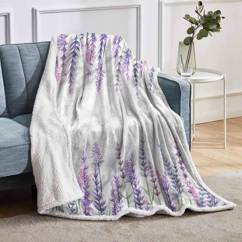 YUAZHOQI Purple Plush Blanket Fleece Blanket Lavender Aromatic Shrubs