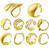 BROCC 10PCS Gold Chunky Rings for Women 18K Gold Plated Statement Rings Braided Twisted Stacking Open Styles Jewelry Set