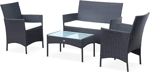 Salon De Jardin En Resine Tressee Moltes Noir Coussins Ecru