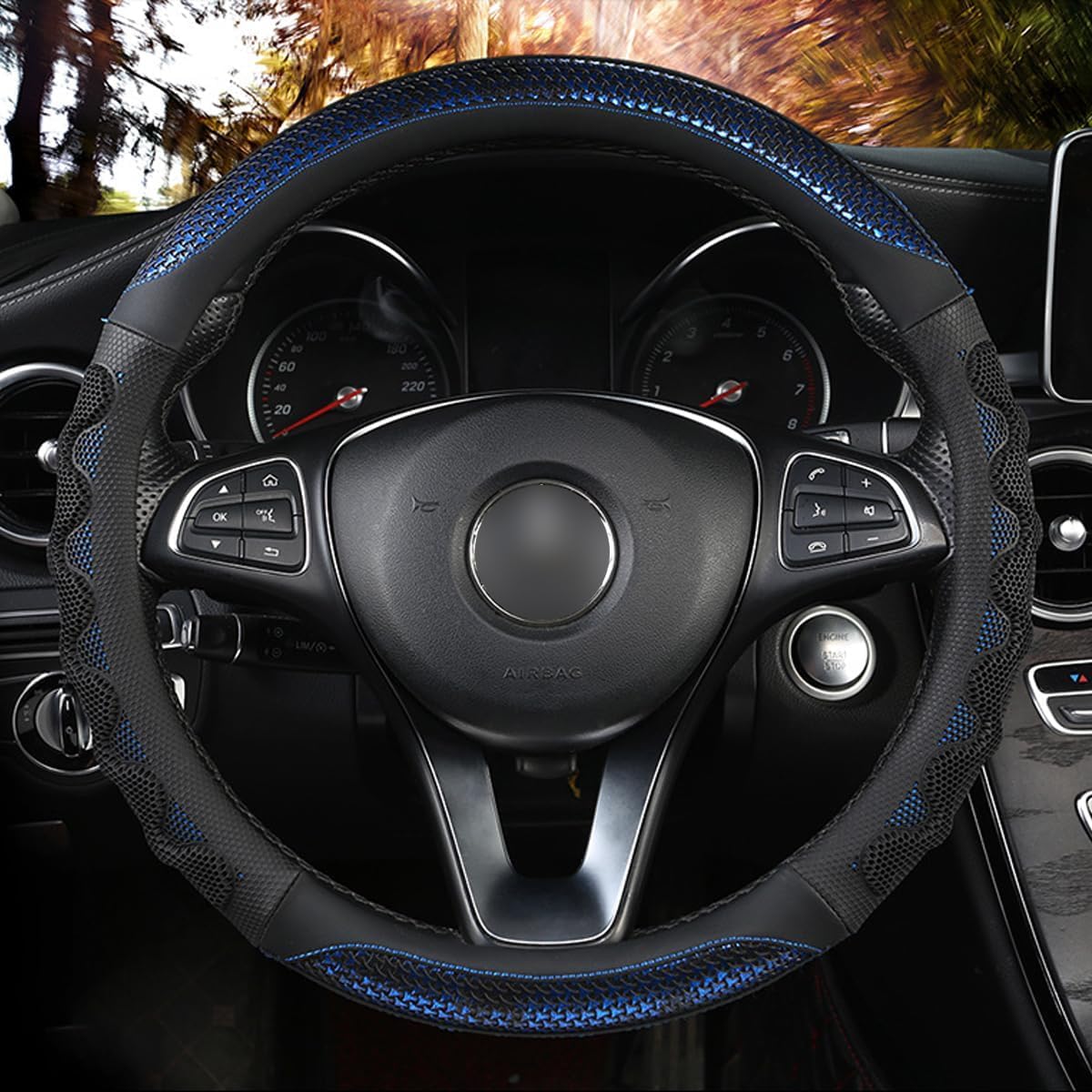 Photo 1 of XHRING Car Steering Wheel Cover for Ford Fusion Mustang Bronco/Bronco Sport Ranger Maverick Edge Explorer Escape Focus XL XLT Lariat Sport Limited Hybrid Platinum Se Sel St Raptor Base Accessories