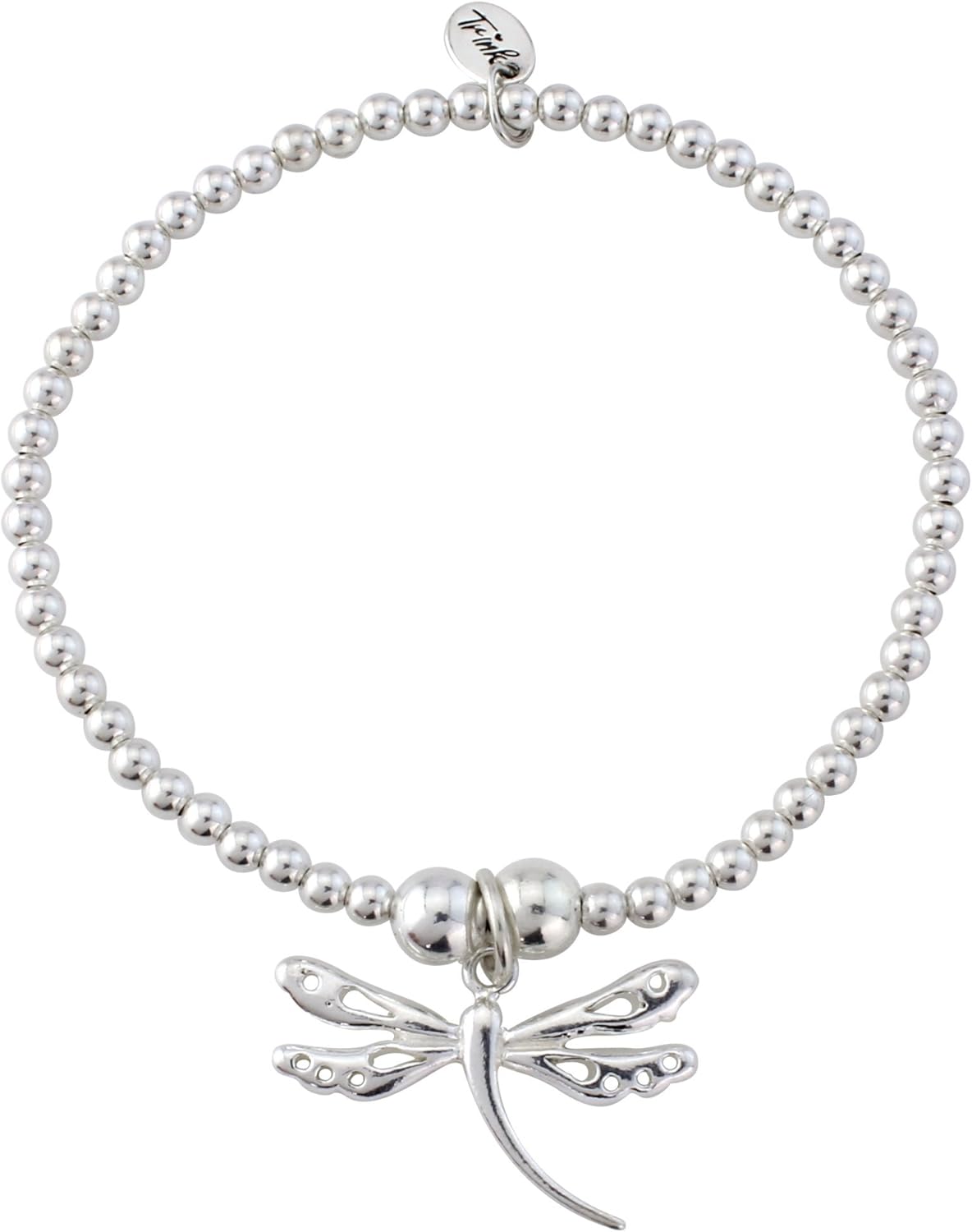 Trink Brand Large Dragonfly Sterling Silver Beaded Charm Bracelet