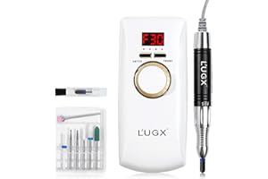Professional Nail Drill Machine Rechargeable with Coreless Motor, L'UGX Portable Electric Nail File Wireless 30000 RPM Cordless Nail Drill for Acrylic Nails with 8 Nail Drill Bits for Manicure