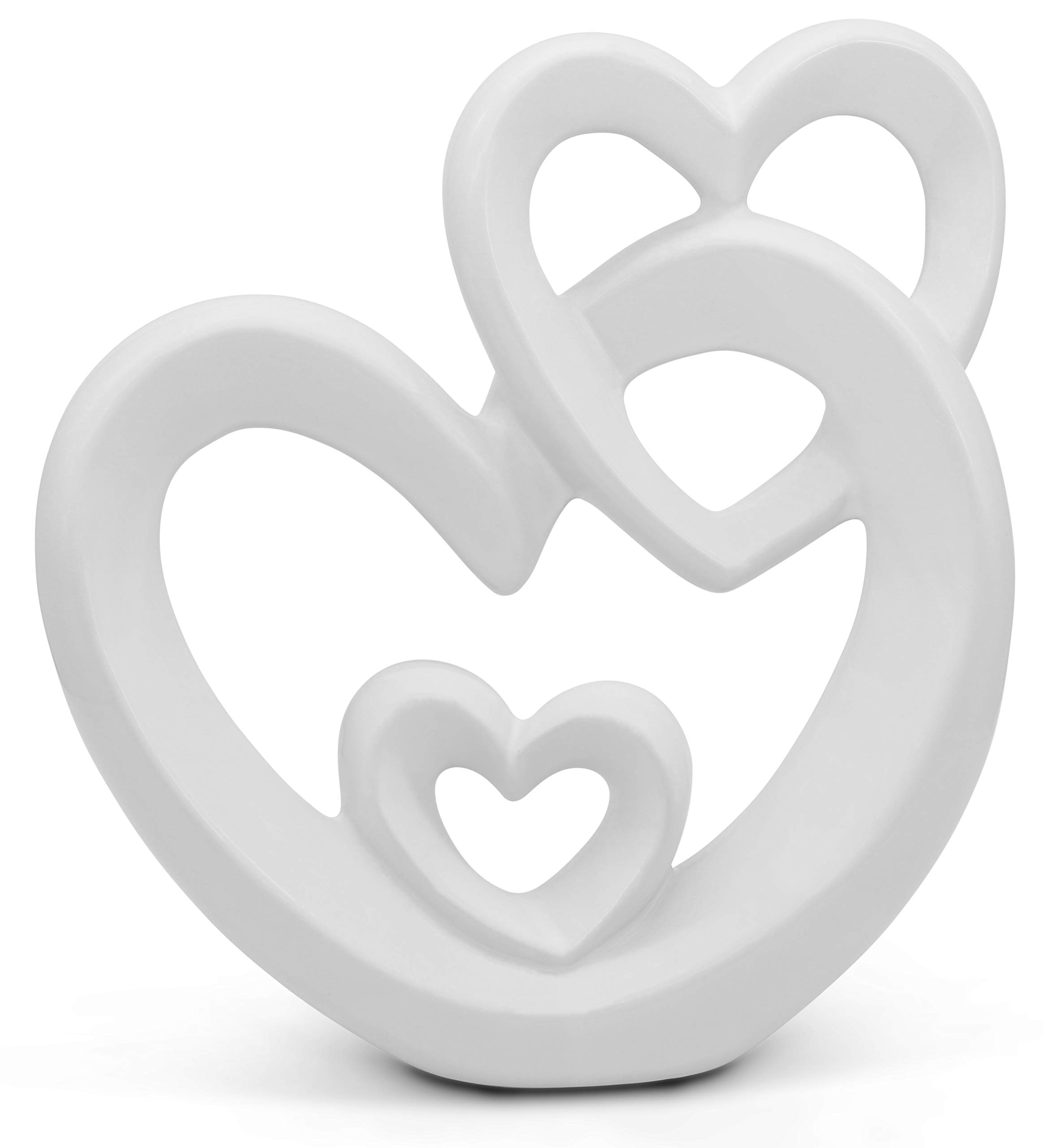 FeinKnick Harmonious heart for decoration - modern decorative heart made of white ceramic 23cm / 9” - ceramic heart suitable as a gift