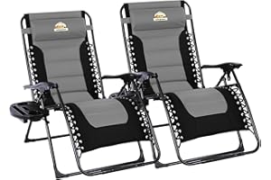 Colegence Oversized Padded Zero Gravity Lounge Chair Set of 2, Foldable Patio Anti Gravity Reclining Chairs Folding Lawn Recliner with Cup Holder for Yard, Camping, Outdoor, Support 350 LBS, Black
